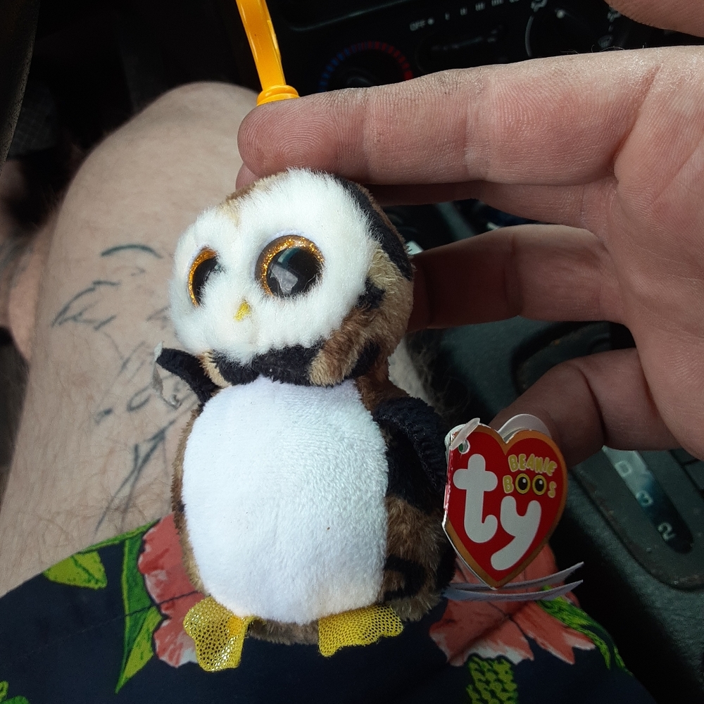Ty Beanie Boo Owliver Plush Camo Owl Glitter Eyes  Keychain